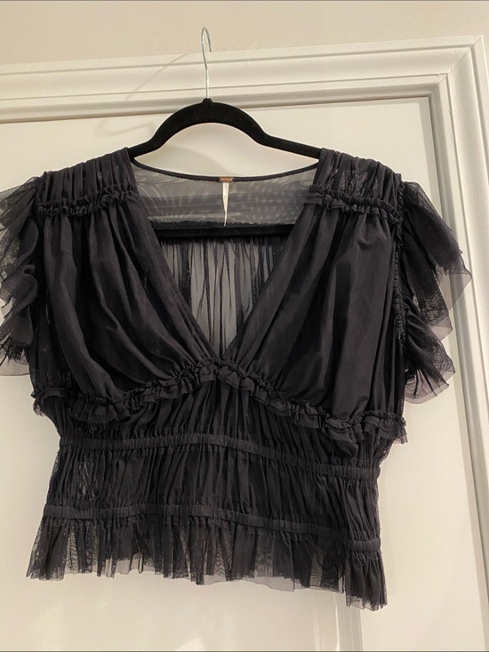 Free People Tops - Free People Black Ruffled Crop Top